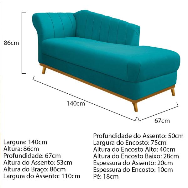 Imagem de Kit Diva Recamier Vanessa 140cm Lado Direito e 02 Poltronas Laura Suede - ADJ Decor