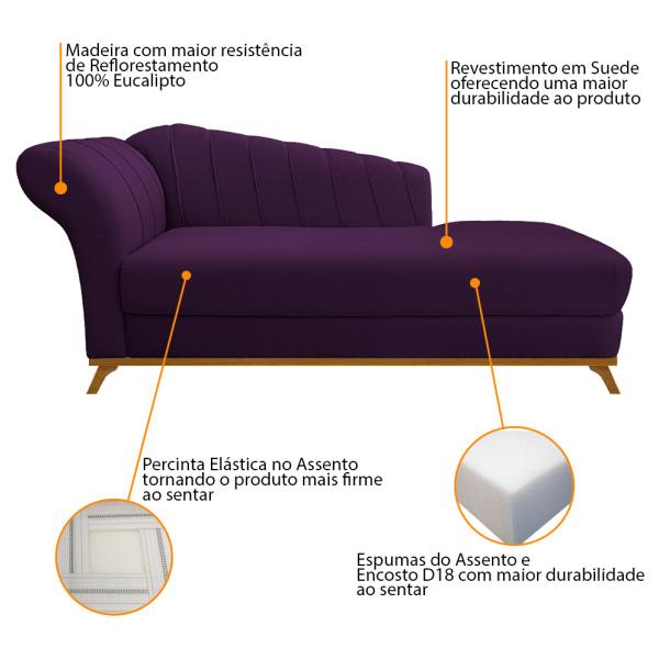 Imagem de Kit Diva Recamier Vanessa 140cm Lado Direito e 02 Poltronas Laura Suede - ADJ Decor