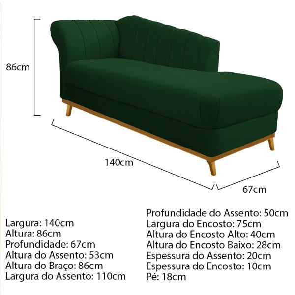 Imagem de Kit Diva Recamier Vanessa 140cm Lado Direito e 02 Poltronas Laura Suede - ADJ Decor