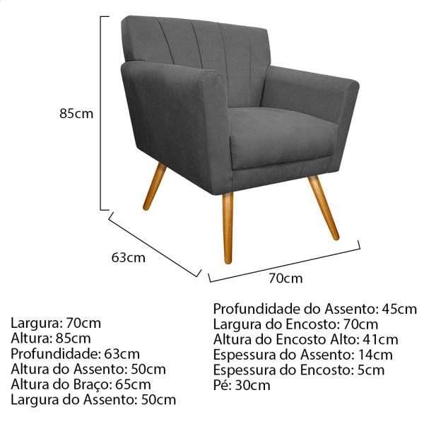 Imagem de Kit Diva Recamier Vanessa 140cm Lado Direito e 02 Poltronas Laura Suede - Amarena Móveis