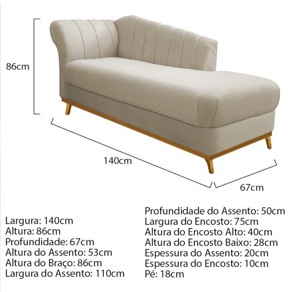 Imagem de Kit Diva Recamier Vanessa 140cm Lado Direito e 02 Poltronas Laura Suede Bege - Amarena Móveis