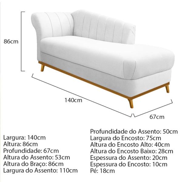 Imagem de Kit Diva Recamier Vanessa 140cm Lado Direito e 02 Poltronas Laura Suede Branco - Amarena Móveis