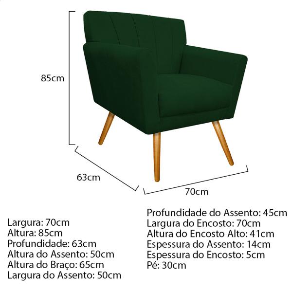 Imagem de Kit Diva Recamier Vanessa 140cm Lado Direito e 02 Poltronas Laura Suede - Doce Sonho Móveis