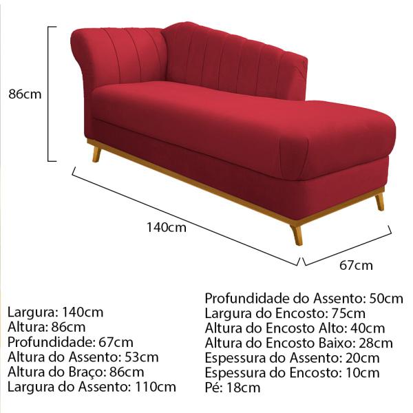 Imagem de Kit Diva Recamier Vanessa 140cm Lado Direito e 02 Poltronas Laura Suede - Doce Sonho Móveis