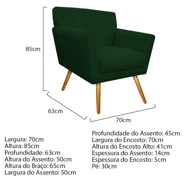 Imagem de Kit Diva Recamier Vanessa 140cm Lado Direito e 02 Poltronas Laura Suede Verde - Amarena Móveis