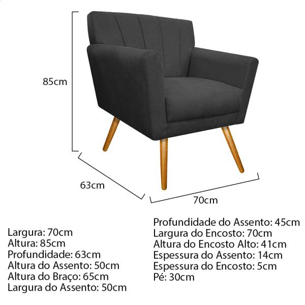 Imagem de Kit Diva Recamier Vanessa 140cm Lado Esquerdo e 02 Poltronas Laura Linho - ADJ Decor