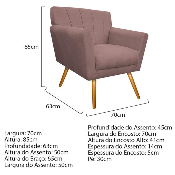 Imagem de Kit Diva Recamier Vanessa 140cm Lado Esquerdo e 02 Poltronas Laura Linho Rosê - Amarena Móveis