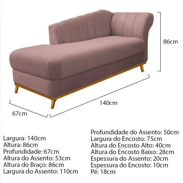 Imagem de Kit Diva Recamier Vanessa 140cm Lado Esquerdo e 02 Poltronas Laura Linho Rosê - Amarena Móveis