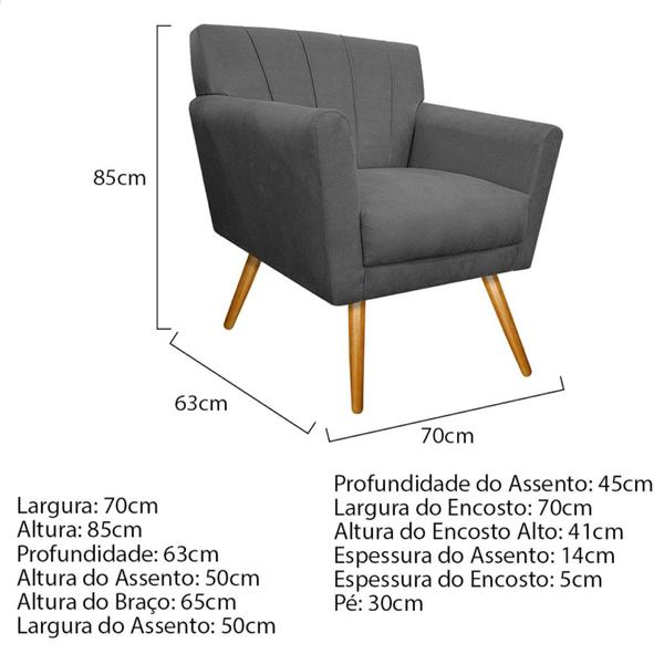 Imagem de Kit Diva Recamier Vanessa 140cm Lado Esquerdo e 02 Poltronas Laura Suede Cinza - Amarena Móveis