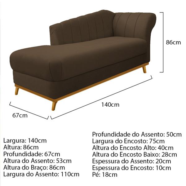 Imagem de Kit Diva Recamier Vanessa 140cm Lado Esquerdo e 02 Poltronas Laura Suede - Doce Sonho Móveis