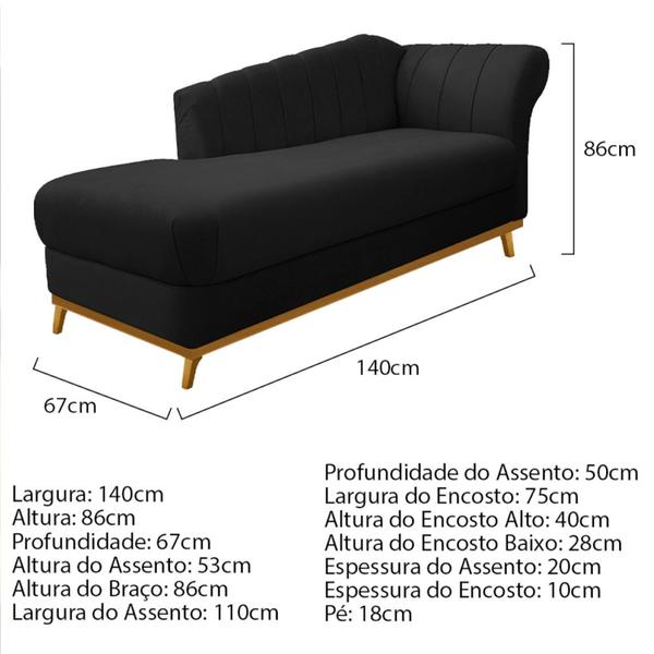 Imagem de Kit Diva Recamier Vanessa 140cm Lado Esquerdo e 02 Poltronas Laura Suede Preto - Amarena Móveis