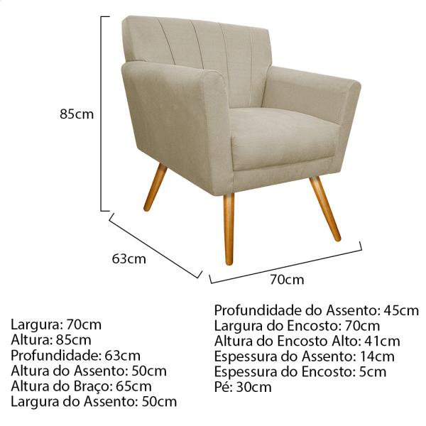 Imagem de Kit Diva Recamier Vanessa 160cm Lado Direito e 02 Poltronas Laura Linho - Amarena Móveis