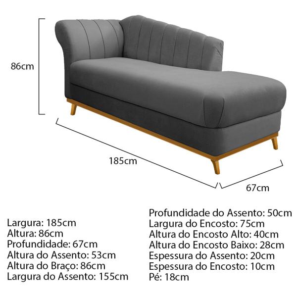 Imagem de Kit Diva Recamier Vanessa 185cm Lado Direito e 02 Poltronas Laura Suede - ADJ Decor