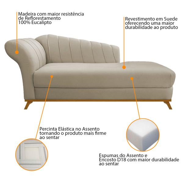 Imagem de Kit Diva Recamier Vanessa 185cm Lado Direito e 02 Poltronas Laura Suede - Amarena Móveis