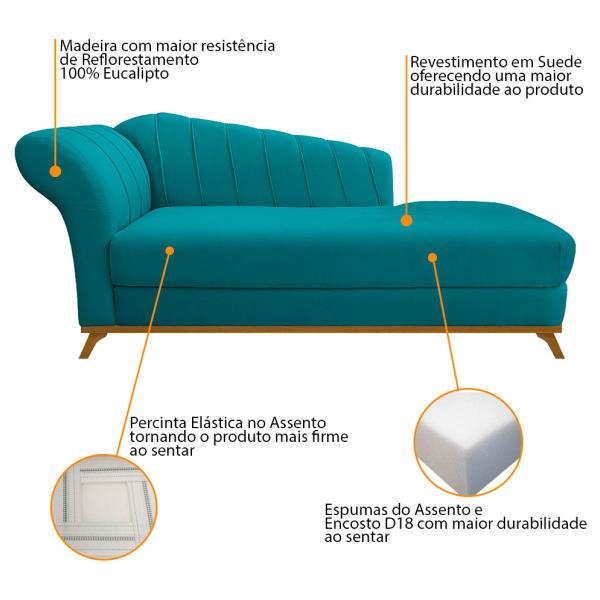 Imagem de Kit Diva Recamier Vanessa 185cm Lado Direito e 02 Poltronas Laura Suede - Amarena Móveis