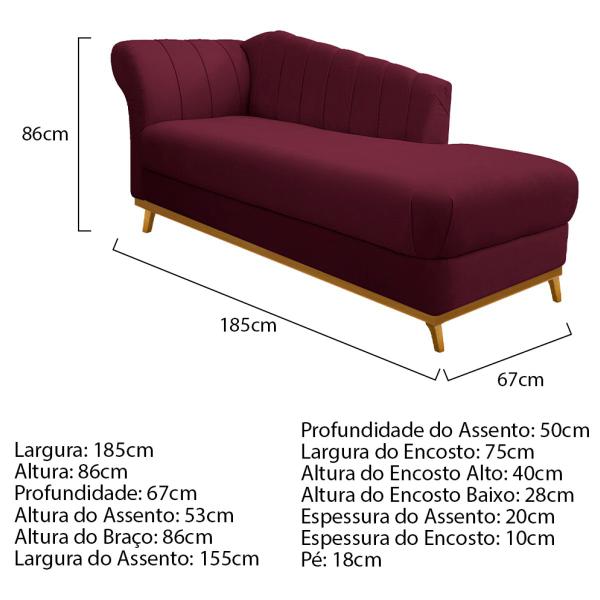 Imagem de Kit Diva Recamier Vanessa 185cm Lado Direito e 02 Poltronas Laura Suede - Amarena Móveis