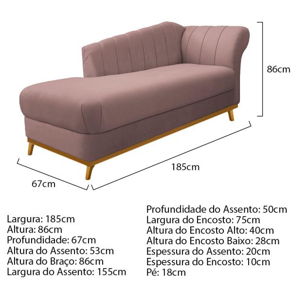 Imagem de Kit Diva Recamier Vanessa 185cm Lado Esquerdo e 02 Poltronas Laura Linho - Amarena Móveis