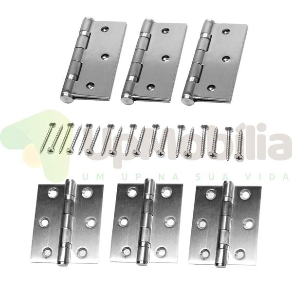 Imagem de Kit Dobradiças Quadrada 3x2,5x2 - Inox Escovado - Pct 3 Peças - 13065