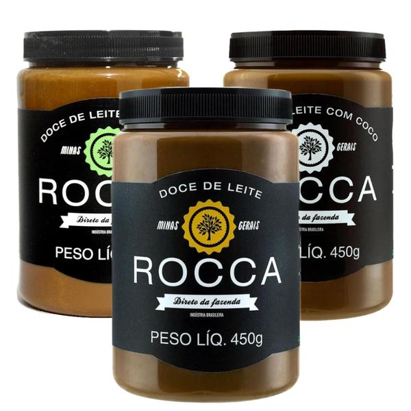 Kit Doce De Leite Rocca Tradicional / Com Cafe / Com Coco - 450g Imagem de Kit Doce De Leite Rocca Tradicional / Com Cafe / Com Coco - 450g