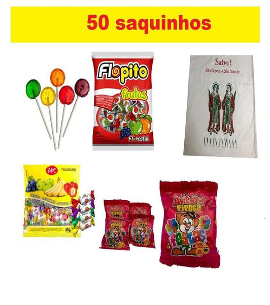 Imagem de Kit Doces Festa Cosme e Damião Simples p/ 50 Pessoas