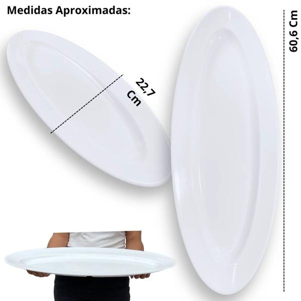 Imagem de Kit Dois Pratos 60 Cm Oval + 3 Travessas Redondas Melamina para Buffet Restaurante Profissional  Bestfer 