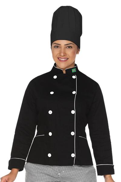 Imagem de Kit Dolmã chef cozinha feminino algodão + Chapéu de chef cozinha