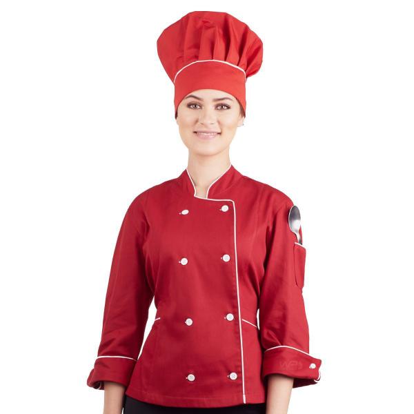 Imagem de Kit Dólmã Feminina Chapéu Gastronomia Avental de Chef