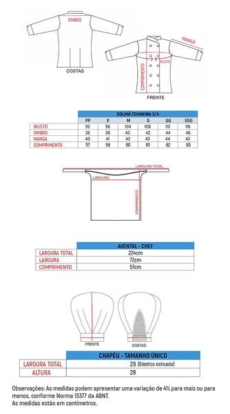 Imagem de Kit Dolmã manga 3/4 + Chapéu + Avental chef de cozinha feminino