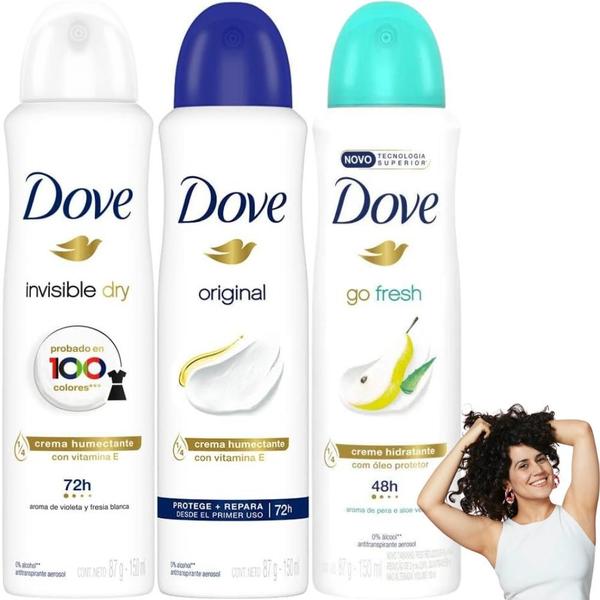 Imagem de Kit Dove Aerosol Original GO Fresh Invisible Dry Men Care Antitranspirante Aerossol Spray Hidratante