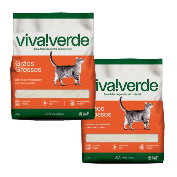 Imagem de Kit Duas Areias Higiênicas Para Gatos Viva Verde Grãos Grossos.