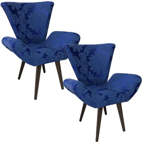 Imagem de Kit Duas Poltronas Decorativa Elegance 65 Azul Royal Medalhão