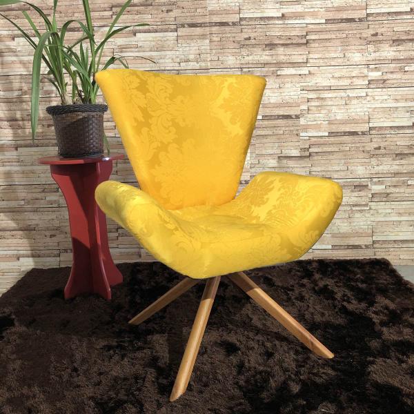 Imagem de Kit Duas Poltronas Elegance Base Giratória Ferro e Madeira Jacquard Amarelo