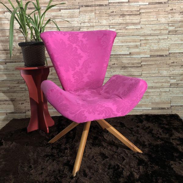 Imagem de Kit Duas Poltronas Elegance Base Giratória Ferro e Madeira Jacquard Pink