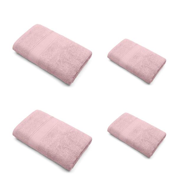 Imagem de Kit  Duas Toalhas Banhão e Duas Toalhas de Banho Nobre Natural 100% Algodão Dusty Rose Buettner