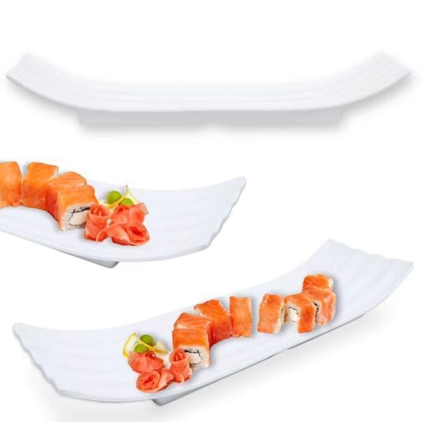 Imagem de Kit Duas Travessas Ovais 60 Cm + 2 Pratos Retangulares 36 Cm Buffet Sushi Restaurante Melamina Profissional  Bestfer 