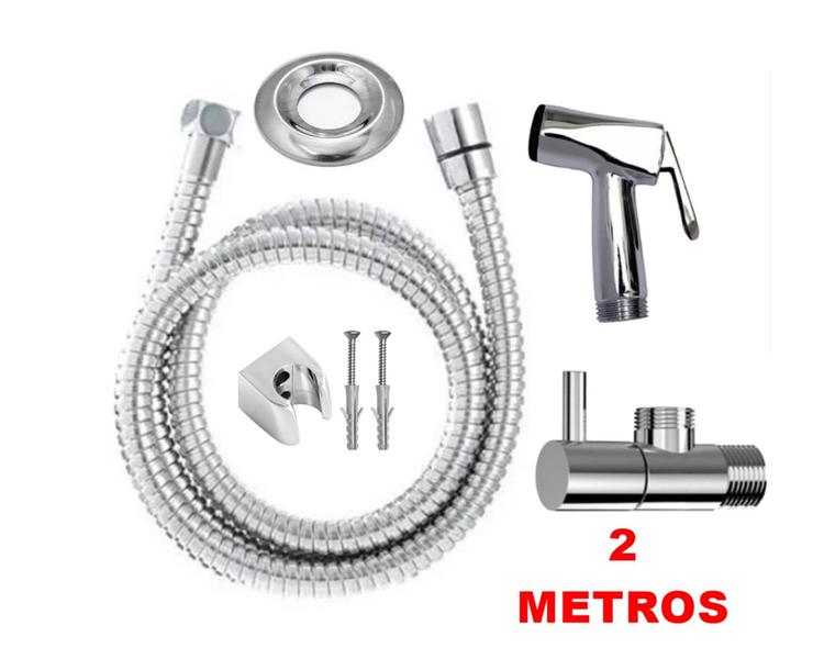 Imagem de Kit Ducha Higiênica 2 Metros Lisboa Todo Metal Cromo C85 CÓD. 345