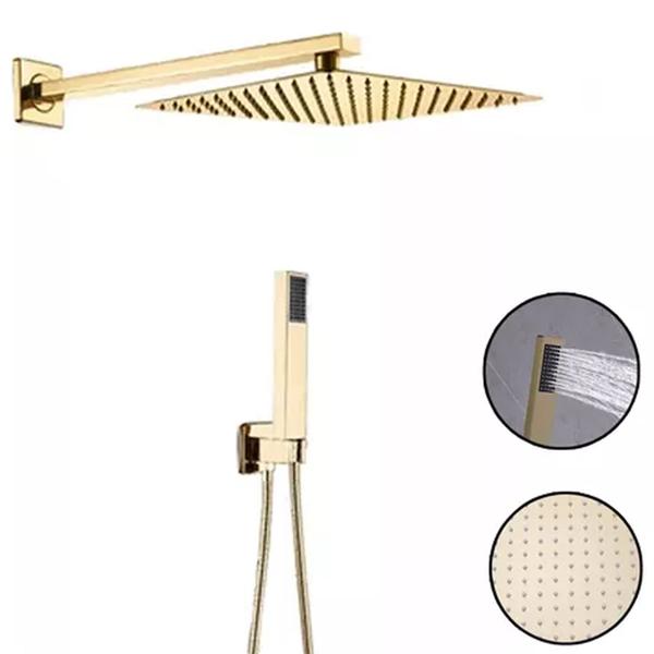 Imagem de Kit Ducha Inox 20x20 cm Com Desviador Manual Completa Dourado Dc-7017d Luuk Young