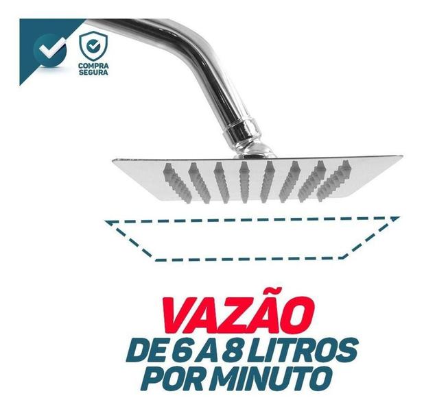 Imagem de Kit Ducha Inox Chuveiro Ducha 15x15cm + Cano 20cm Quadrada - Mebuki