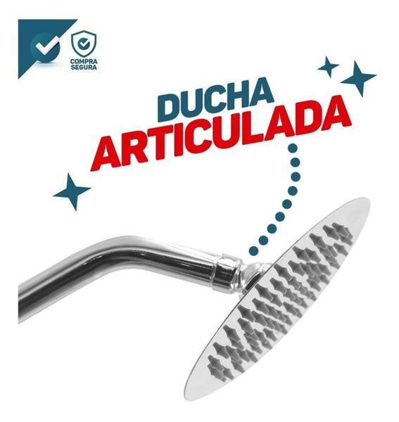 Imagem de Kit Ducha Inox Chuveiro Ducha 20x20cm + Cano 29,4cm Redonda - Mebuki