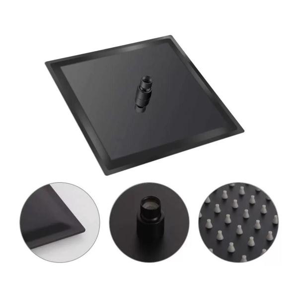 Imagem de Kit Ducha inox Slim Quadrado 20x20cm Preto 02 Acabamento Preto