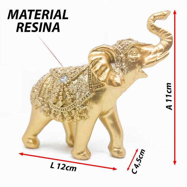 Imagem de Kit Dupla Elefante Indiano Estatua Decorativa Jardim Zen Decoração Composição Ambiente Sala Quarto Resina Dourado