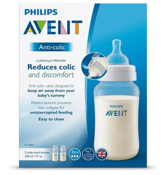 Imagem de Kit Duplo Mamadeira Anti-Colic Transparente 330ml Philips Avent