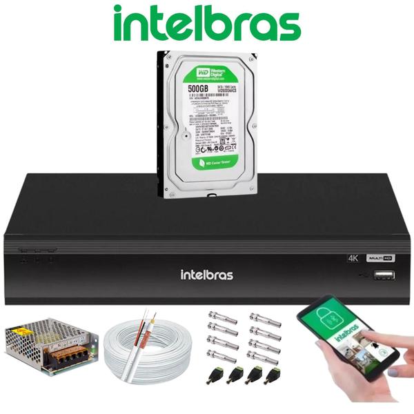 Imagem de Kit Dvr 4 Canais inteligente Intelbras Imhdx 3004 Full Hd + Cabo + fonte + Conectores C/Hd 500GB