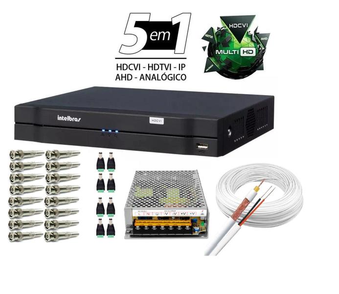 Imagem de Kit Dvr 8 Canais Intelbras Full Hd + Cabo + fonte E Conectores