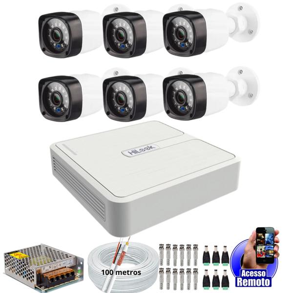 Imagem de Kit Dvr Hilook 8 Canais H.265 6 Câmeras de Segurança Hd Infra 20m IP66