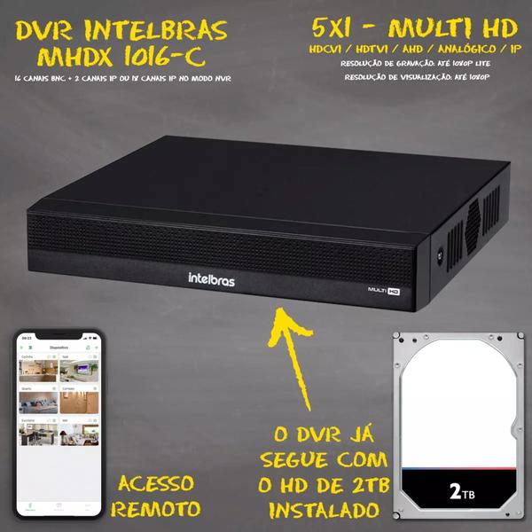 Imagem de Kit Dvr Intelbras 16 Canais H.265 1tb 12 Câmeras Full Hd 20m