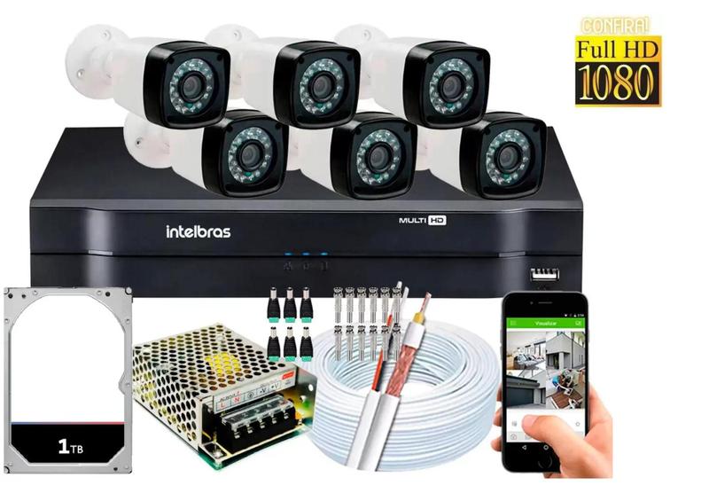 Imagem de Kit Dvr Intelbras 8 Canais 1tb E 6 Câmeras Full Hd Fonte 10a