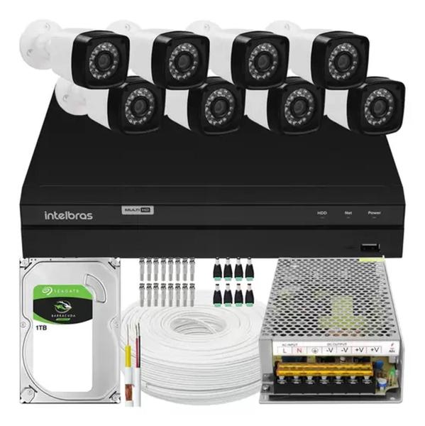 Imagem de Kit Dvr Intelbras 8 Canais H.265 1tb 8 Câmeras Full Hd 20m