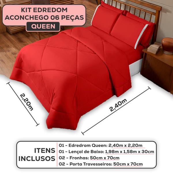 Imagem de KIt Edredom Casal Queen  Jogo de Cama Lençol com Elastico Dupla Face 6 Peças Colcha Cobre leito com Babado Leze