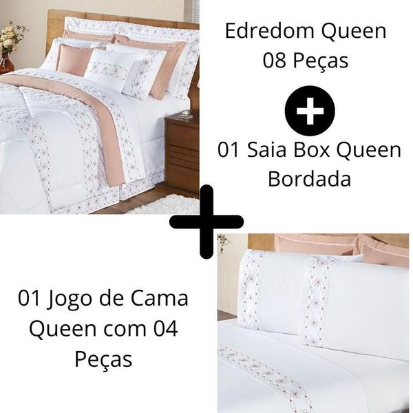 Imagem de Kit Edredom + Jogo Cama E Saia Box King Algodão Bordado 13